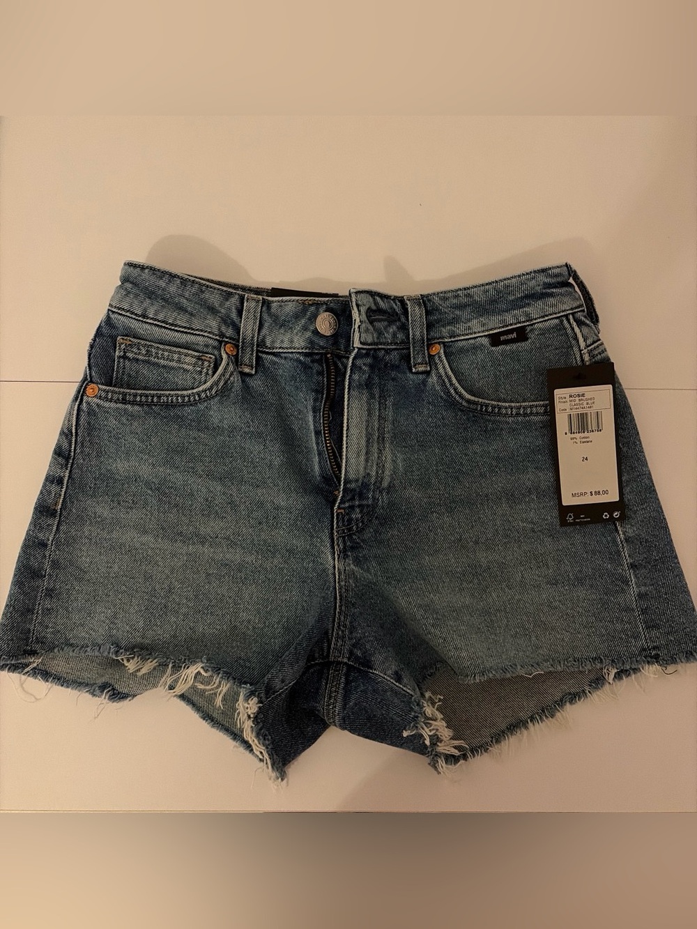 Mavi Rosie Frayed Hem High Rise-Blue Denim Shorts
